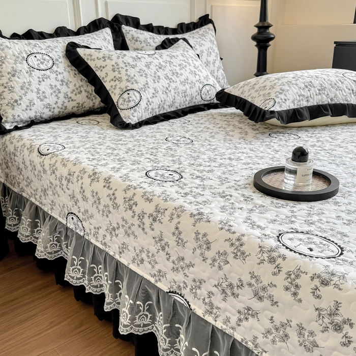 91家纺网 家纺一手货源 找家纺 绣女坊 2025新款时尚印花水洗棉被套款床盖四件套-赫本风 赫本风-花艺