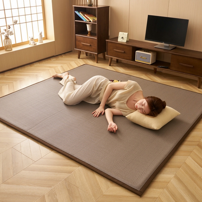 91家纺网 家纺一手货源 找家纺 锦丝钰床垫  2025新款高端Pe冷感藤席地铺垫 Pe灰咖