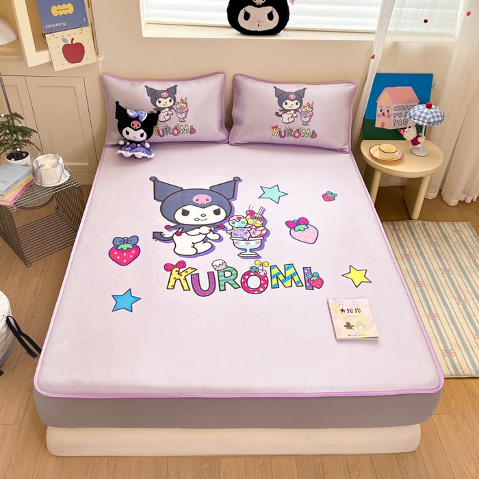 91家纺网 家纺一手货源 找家纺  博雅新款三丽欧A类大版数码印花1200D冰丝凉席-床笠款 开心库洛米