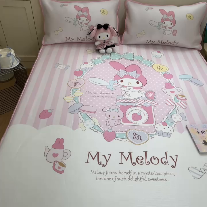 91家纺网 家纺一手货源 找家纺  博雅新款三丽欧A类大版数码印花1200D冰丝凉席-床笠款 魔法美乐蒂