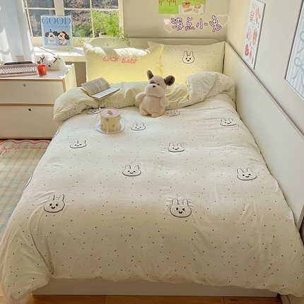 顾里家纺 2025新款ins韩系童趣毛巾绣云朵棉四件套 波点小兔