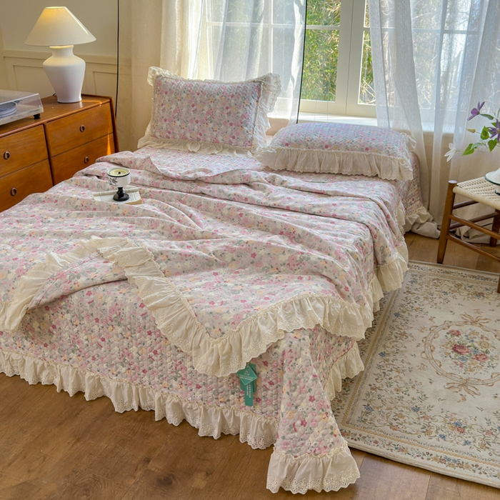 91家纺网 家纺一手货源 找家纺 （总）淑女公社家纺  2025春夏新款法式纯棉双层纱夏被床盖四件套