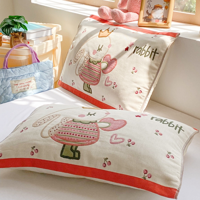 91家纺网 家纺一手货源 找家纺 美宜家 2025新款40*60儿童纯棉A类纱布枕巾乳胶专用高档枕巾 爱心公主 一只