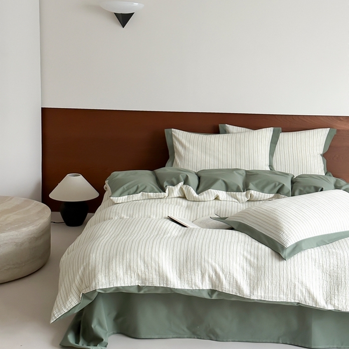 91家纺网 家纺一手货源 找家纺 旷野2025新款全棉纯棉A类婴幼儿级双层纱皱皱纱四件套 理想三旬-绿