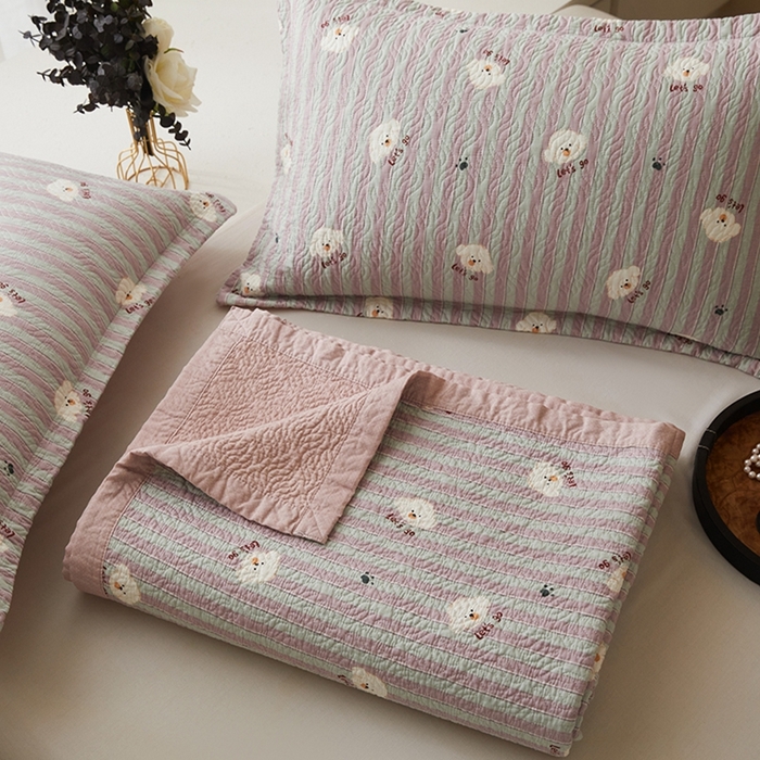 91家纺网 家纺一手货源 找家纺 2025新款13070双面全棉砂洗大直边床盖三件套四件套 旺财