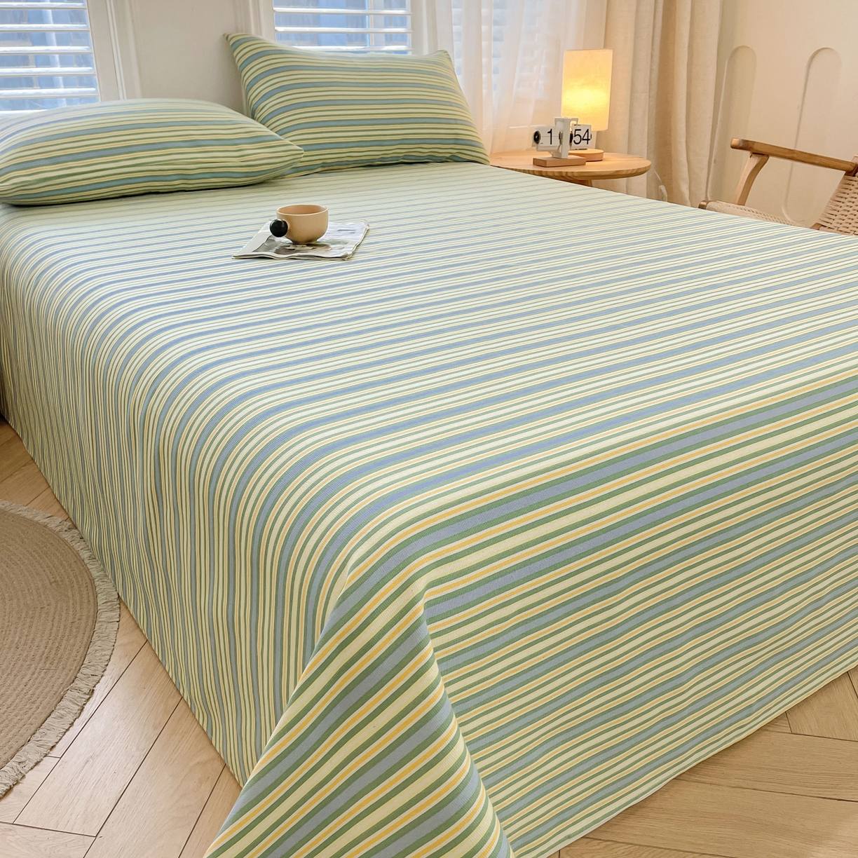 91家纺网 家纺一手货源 找家纺 美梦里 2025新款无印老粗布床单凉席席子 流年绿