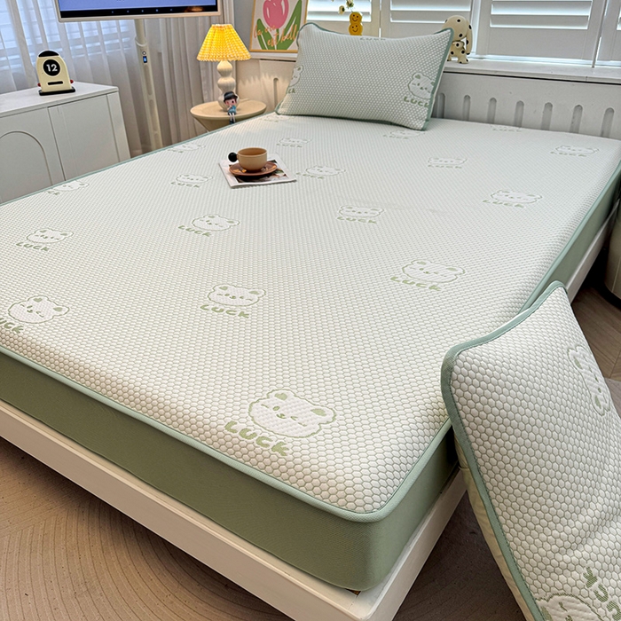 91家纺网 家纺一手货源 找家纺 喜居 2025新款A类凉豆豆提花床笠凉感豆豆床笠 luck小冰熊-绿