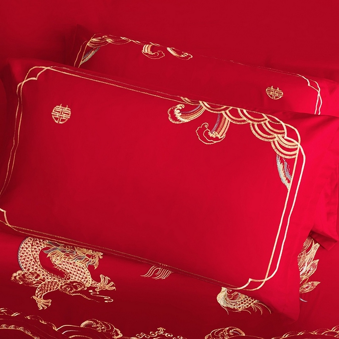 91家纺网 家纺一手货源 找家纺 晶缦家纺 2025新款喷气全棉13376婚庆绣花四件套 龙啸凤吟