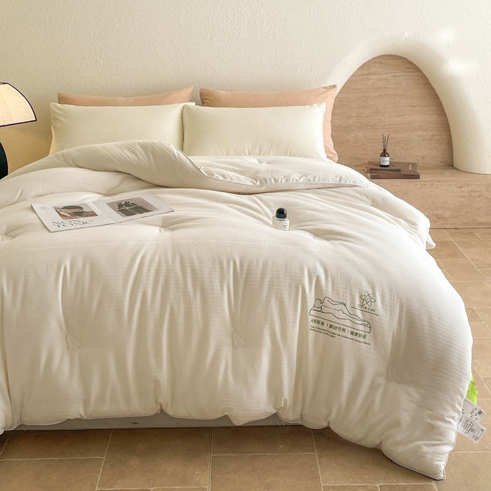 91家纺网 家纺一手货源 找家纺 圣梦莱羽绒家纺 2025新款全棉水洗棉冬被超柔四季被提花30%大豆被芯夏凉被 冬被