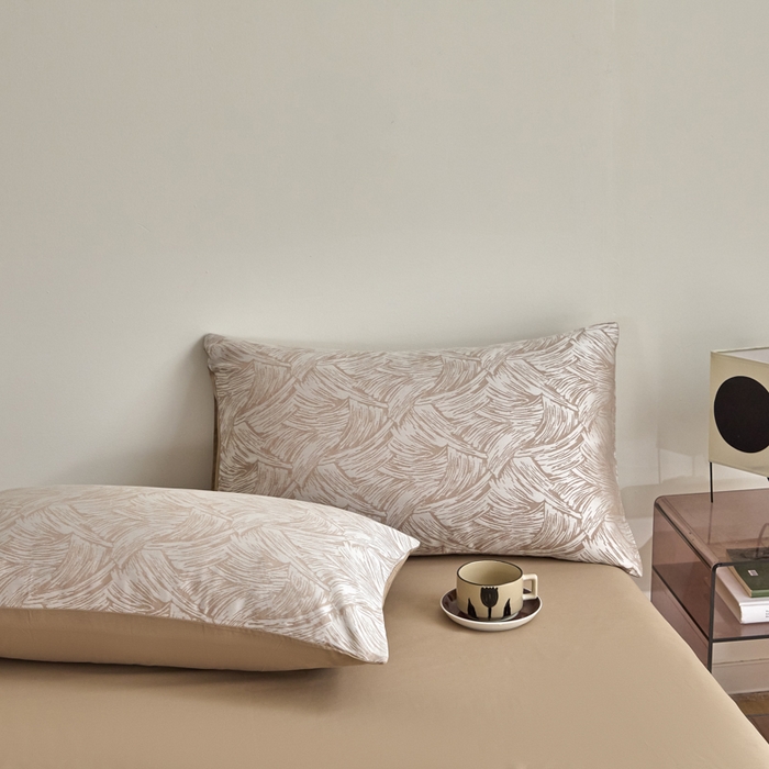 91家纺网 家纺一手货源 找家纺 琪格格纺织  2025新款色织天丝棉提花四件套 幻境-浅棕