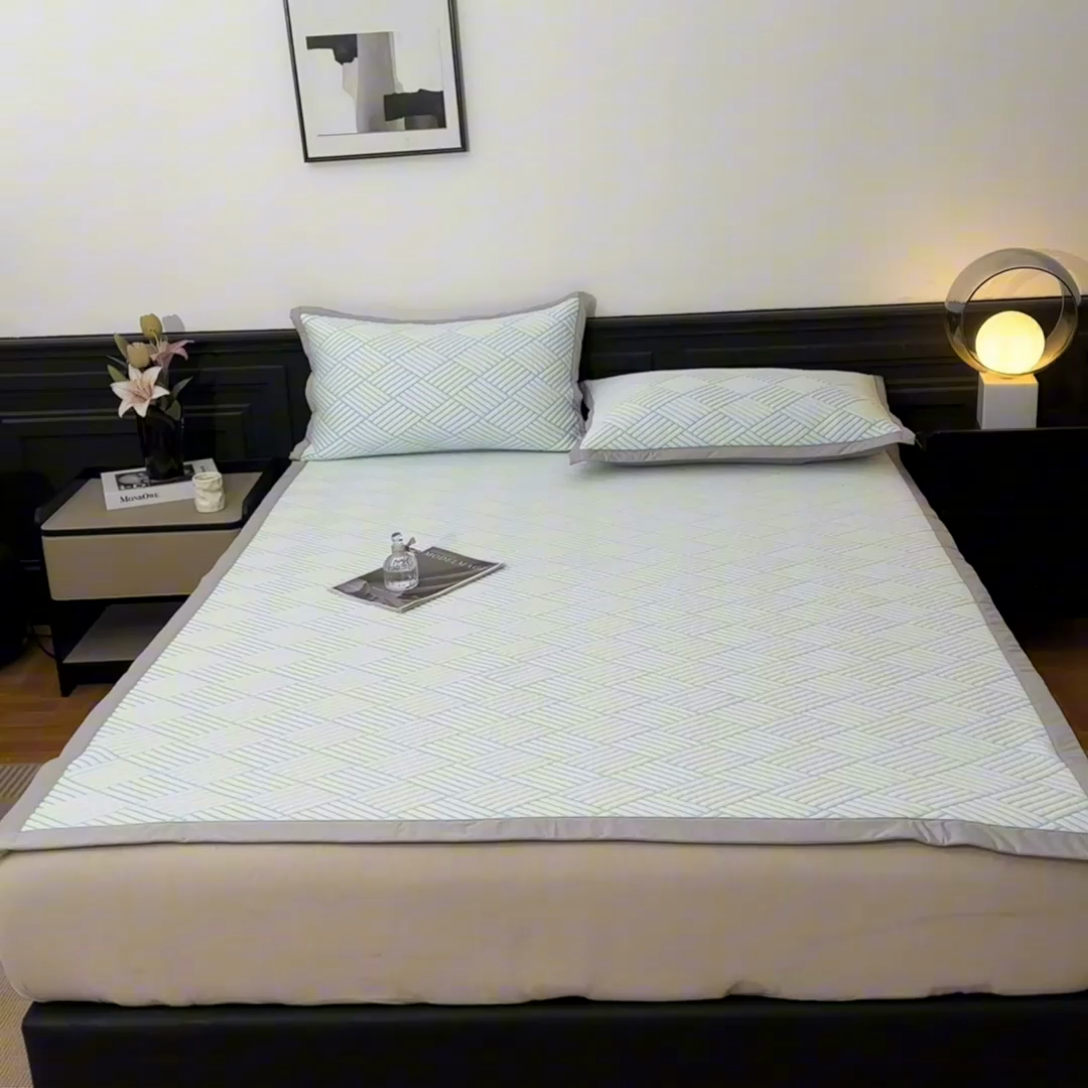 91家纺网 家纺一手货源 找家纺 欧邦 2025新款外贸热销加厚菱形Pe中分子凉感豆豆软席 菱形-蓝 床席款