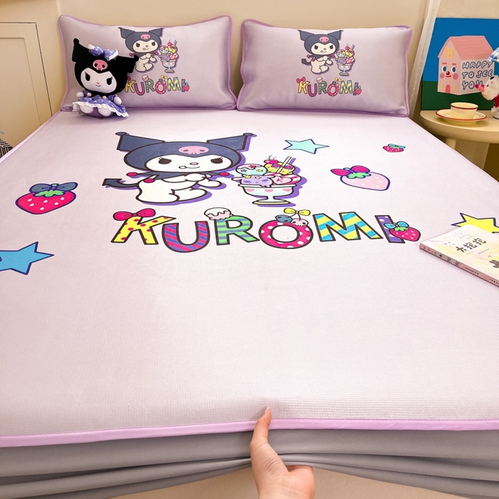 91家纺网 家纺一手货源 找家纺  博雅新款三丽欧A类大版数码印花1200D冰丝凉席-床笠款 开心库洛米