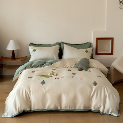 FORTWO家纺原创设计（FOR TWO家纺） 2025新款60支兰精天丝毛巾绣四件套-断角款 圣诞树