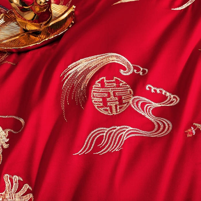 91家纺网 家纺一手货源 找家纺 晶缦家纺 2025新款喷气全棉13376婚庆绣花四件套 龙啸凤吟