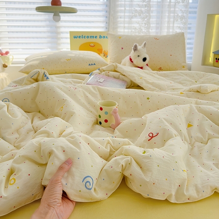 颜选 2025新款绵柔水洗棉夏被四件套 波点