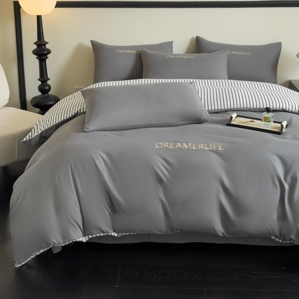 91家纺网 家纺一手货源 找家纺 （总）千希家纺 2025新款轻奢简约亲肤棉绣花刺绣四件套-赛尔系列