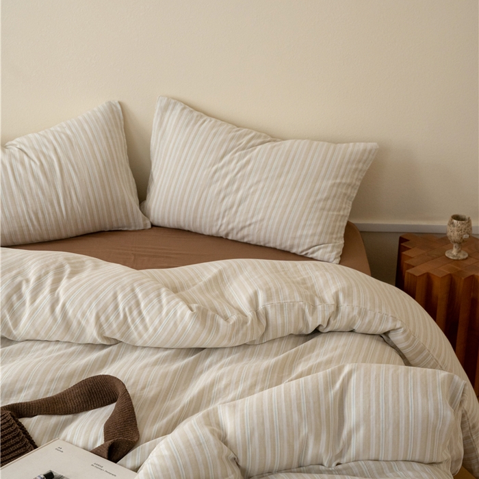 91家纺网 家纺一手货源 找家纺 佰亿莱 2025新款全棉色织双层纱拼色四件套 楠生