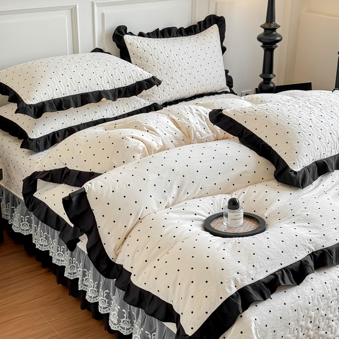 91家纺网 家纺一手货源 找家纺 （总）绣女坊 2025新款时尚印花水洗棉被套款床盖四件套-赫本风