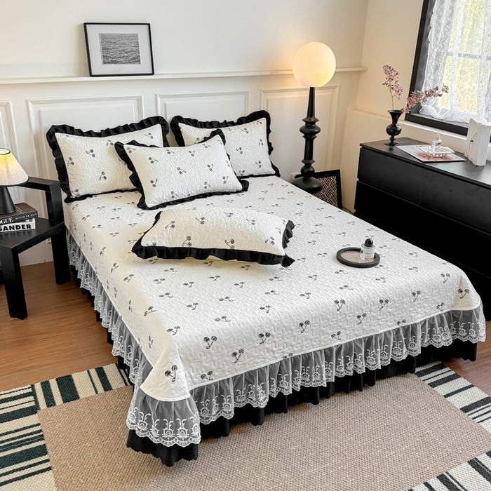 91家纺网 家纺一手货源 找家纺 绣女坊 2025新款时尚印花水洗棉被套款床盖四件套-赫本风 赫本风-樱桃