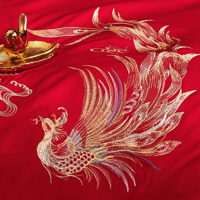 91家纺网 家纺一手货源 找家纺 晶缦家纺 2025新款喷气全棉13376婚庆绣花四件套 龙啸凤吟