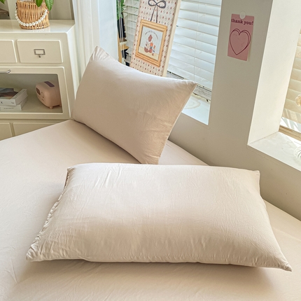 91家纺网 家纺一手货源 找家纺 （总）芷凡家纺 2025新款水洗棉印花纯色格子条纹单枕套