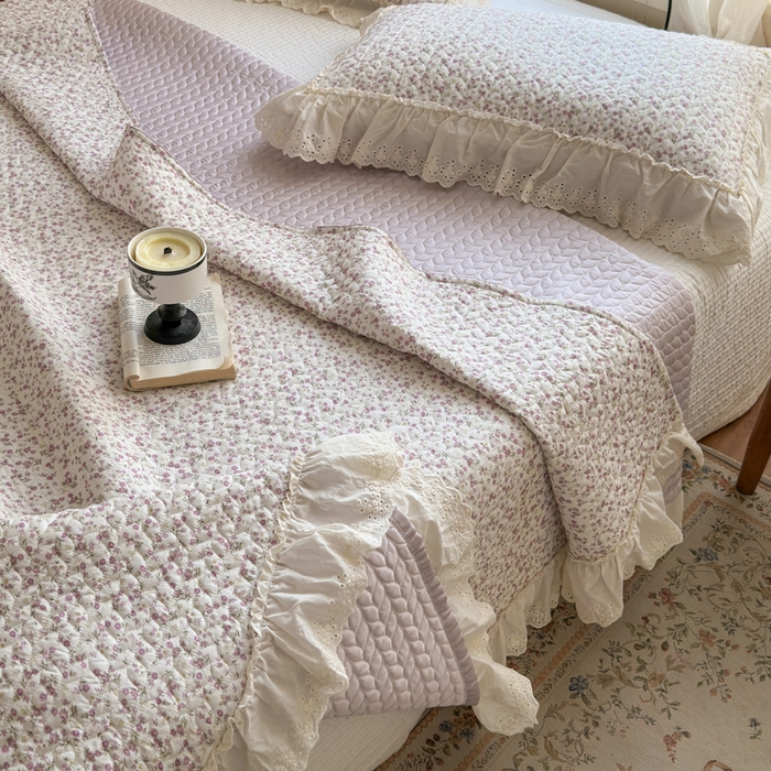 91家纺网 家纺一手货源 找家纺 淑女公社家纺  2025春夏新款法式纯棉双层纱夏被床盖四件套 悦颜 紫