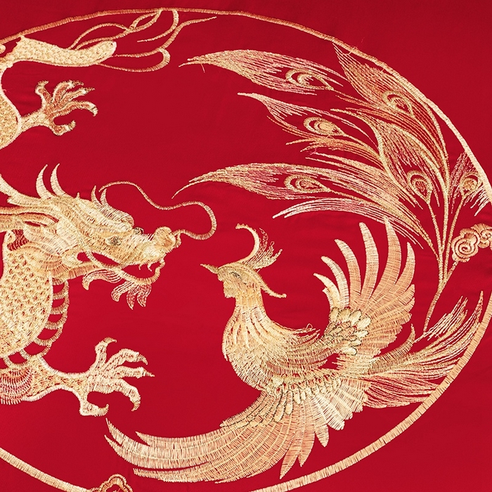 91家纺网 家纺一手货源 找家纺 晶缦家纺 2025新款喷气全棉13376婚庆绣花四件套 龙章凤姿