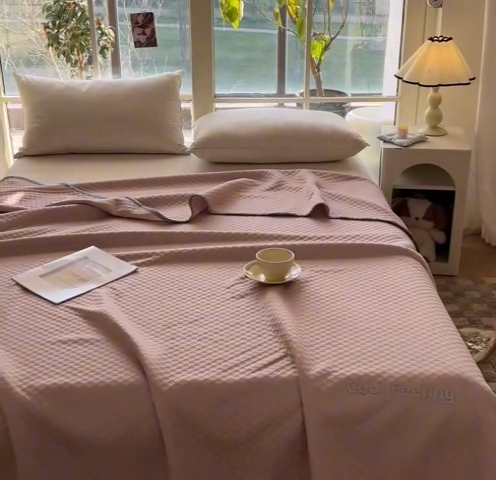 91家纺网 家纺一手货源 找家纺 阿牛席业 2025春夏新款双面云母夏被夏凉被空调被 沐夏-戴妃粉