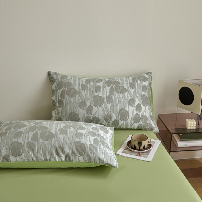 91家纺网 家纺一手货源 找家纺 琪格格纺织  2025新款色织天丝棉提花四件套 风之语-绿