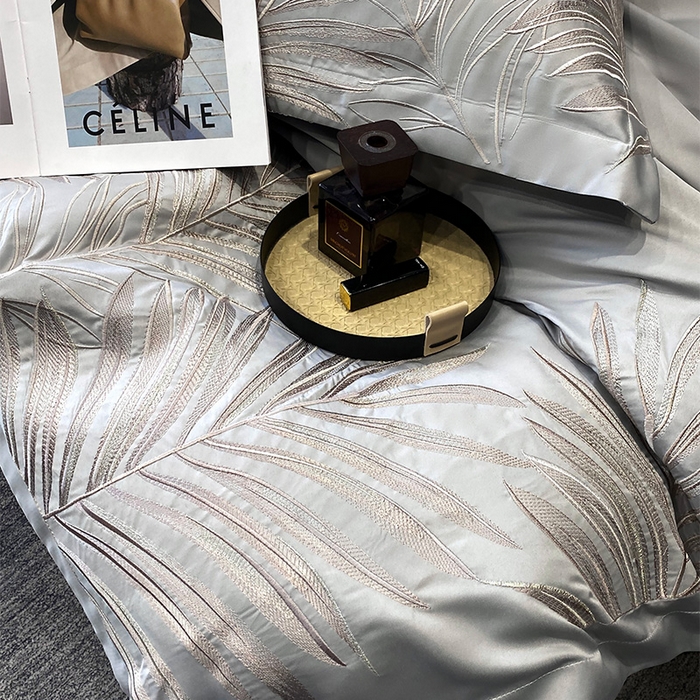 91家纺网 家纺一手货源 找家纺 优悦 2025新款冰丝简奢绣花四件套 流光岁月-灰