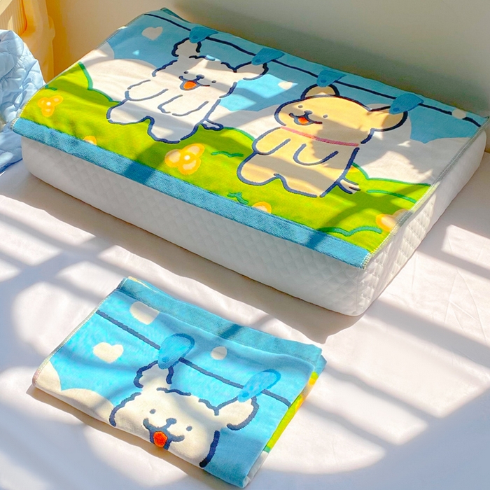 91家纺网 家纺一手货源 找家纺 美宜家 2025新款40*60儿童纯棉A类纱布枕巾乳胶专用高档枕巾 旺旺狗 一只