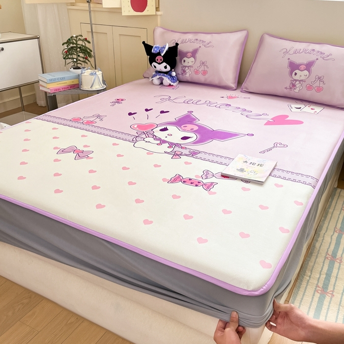 91家纺网 家纺一手货源 找家纺  博雅新款三丽欧A类大版数码印花1200D冰丝凉席-床笠款 气球库洛米