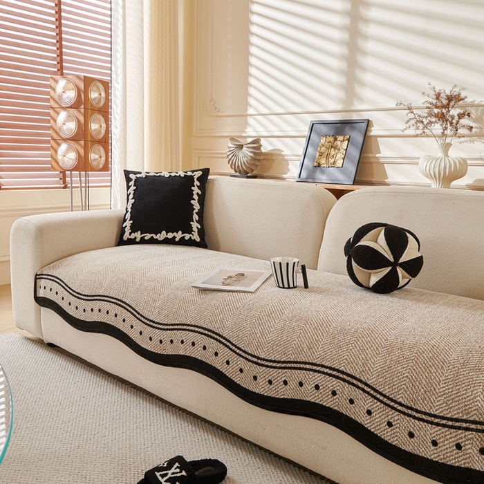 91家纺网 家纺一手货源 找家纺 沐沐2026新款异形波点沙发垫 卡其