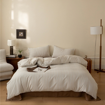 91家纺网 家纺一手货源 找家纺 佰亿莱 2025新款全棉色织双层纱拼色四件套 楠生