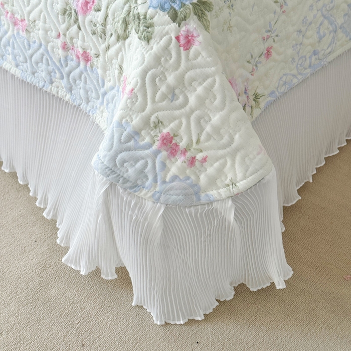 91家纺网 家纺一手货源 找家纺 添越 2024小清新韩版蕾丝花边纯棉夹棉床盖三件套全棉恋爱季节