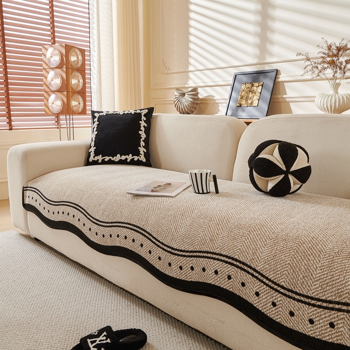 91家纺网 家纺一手货源 找家纺 沐沐2026新款异形波点沙发垫 卡其