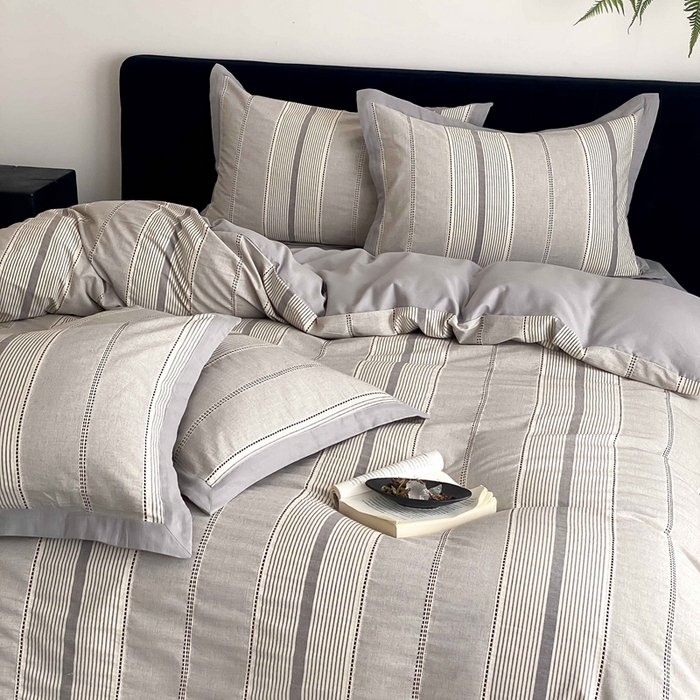 91家纺网 家纺一手货源 找家纺 旷野2025新款全棉纯棉色织空气层提花泡泡纱四件套 悉尼海岸-灰