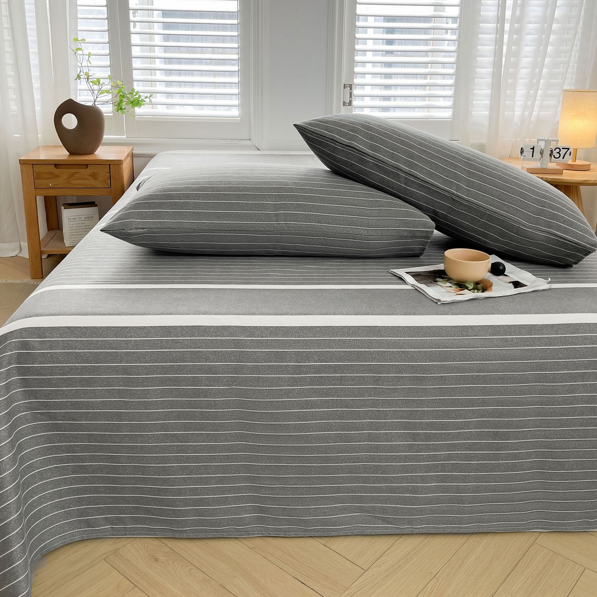 91家纺网 家纺一手货源 找家纺 美梦里 2025新款无印老粗布床单凉席席子 光阴灰