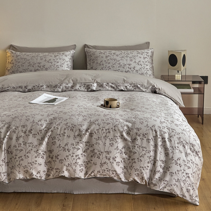 91家纺网 家纺一手货源 找家纺 琪格格纺织  2025新款色织天丝棉提花四件套 春絮-灰