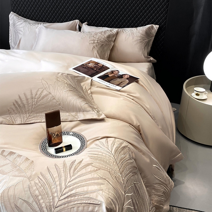 91家纺网 家纺一手货源 找家纺 优悦 2025新款冰丝简奢绣花四件套 流光岁月-香槟