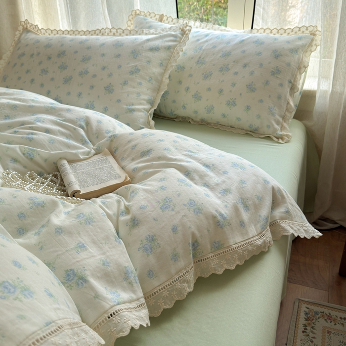 91家纺网 家纺一手货源 找家纺 曼之夏 2025新款A类全棉双层纱花边四件套 观夏