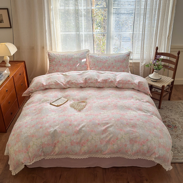 91家纺网 家纺一手货源 找家纺 （总）曼之夏 2025新款A类全棉双层纱花边四件套