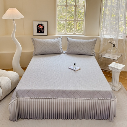 棉生活家纺 2025新款高端款冰离子超软按摩凉席 方格-灰-床裙款