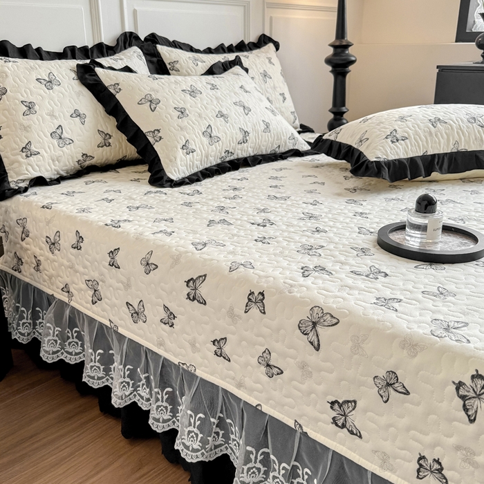 91家纺网 家纺一手货源 找家纺 绣女坊 2025新款时尚印花水洗棉被套款床盖四件套-赫本风 赫本风-蝴蝶