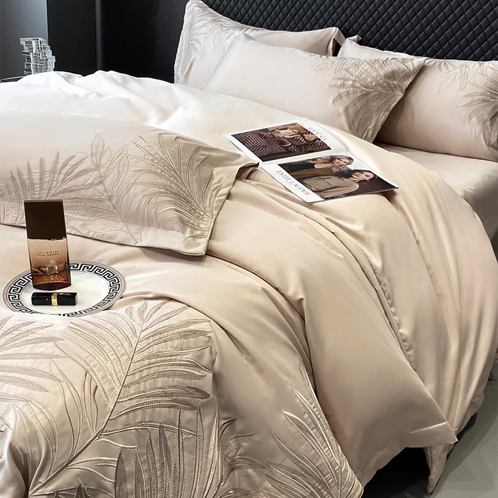 91家纺网 家纺一手货源 找家纺 优悦 2025新款冰丝简奢绣花四件套 流光岁月-香槟