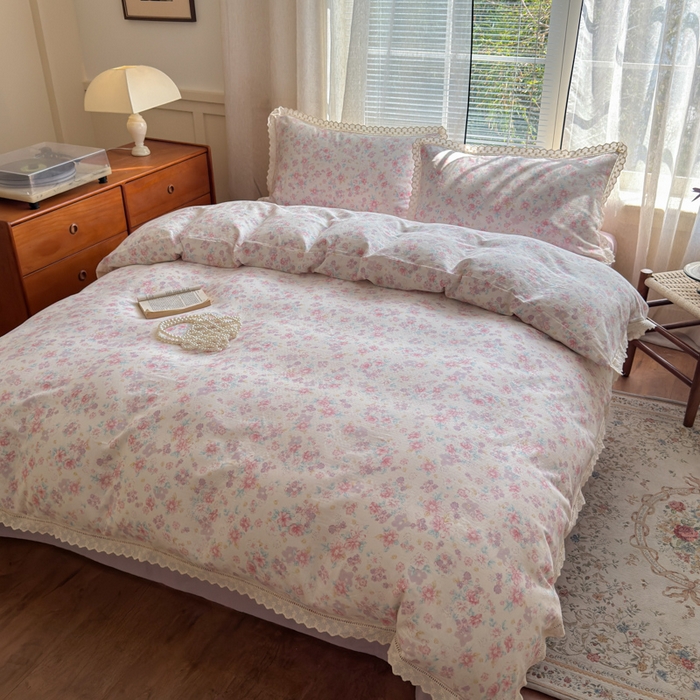 91家纺网 家纺一手货源 找家纺 曼之夏 2025新款A类全棉双层纱花边四件套 丽莎