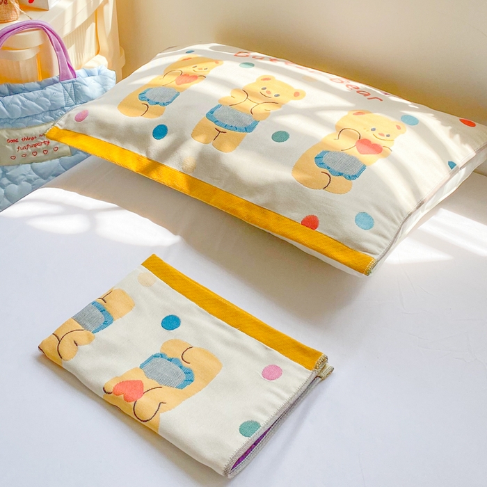 91家纺网 家纺一手货源 找家纺 美宜家 2025新款40*60儿童纯棉A类纱布枕巾乳胶专用高档枕巾 萌宠 一只