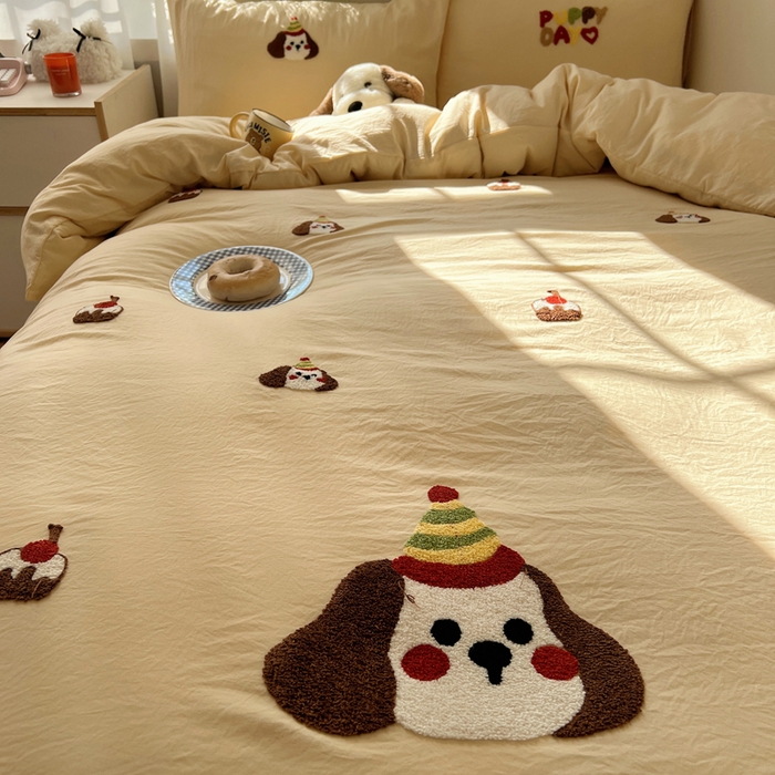 91家纺网 家纺一手货源 找家纺 （总）顾里家纺 2025新款ins韩系童趣毛巾绣云朵棉四件套