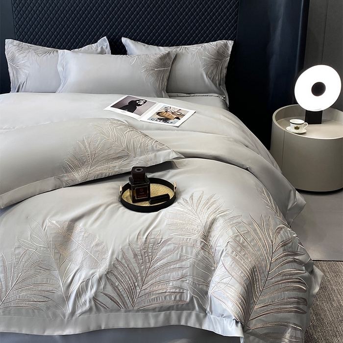 91家纺网 家纺一手货源 找家纺 优悦 2025新款冰丝简奢绣花四件套 流光岁月-灰