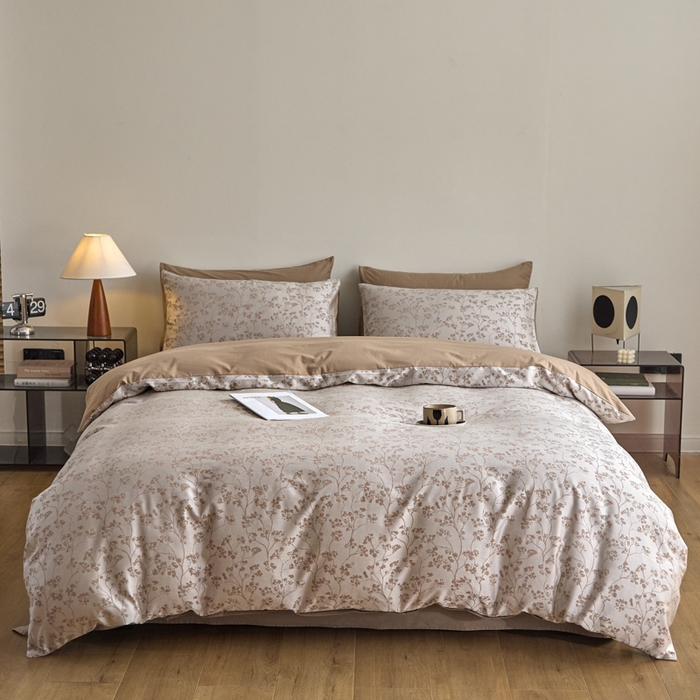 91家纺网 家纺一手货源 找家纺 琪格格纺织  2025新款色织天丝棉提花四件套 春絮-咖